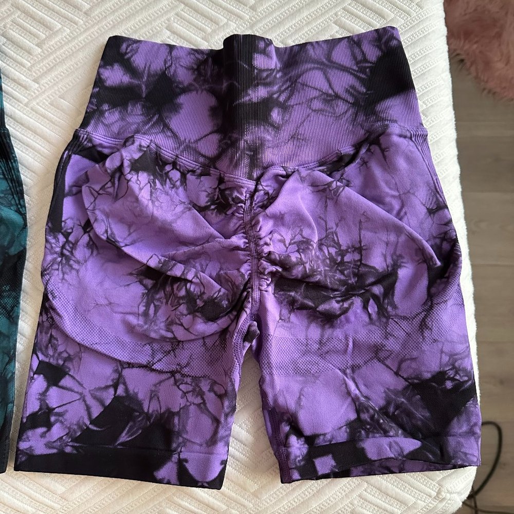 Purple/Black Tie Dye Scrunch Butt Shorts